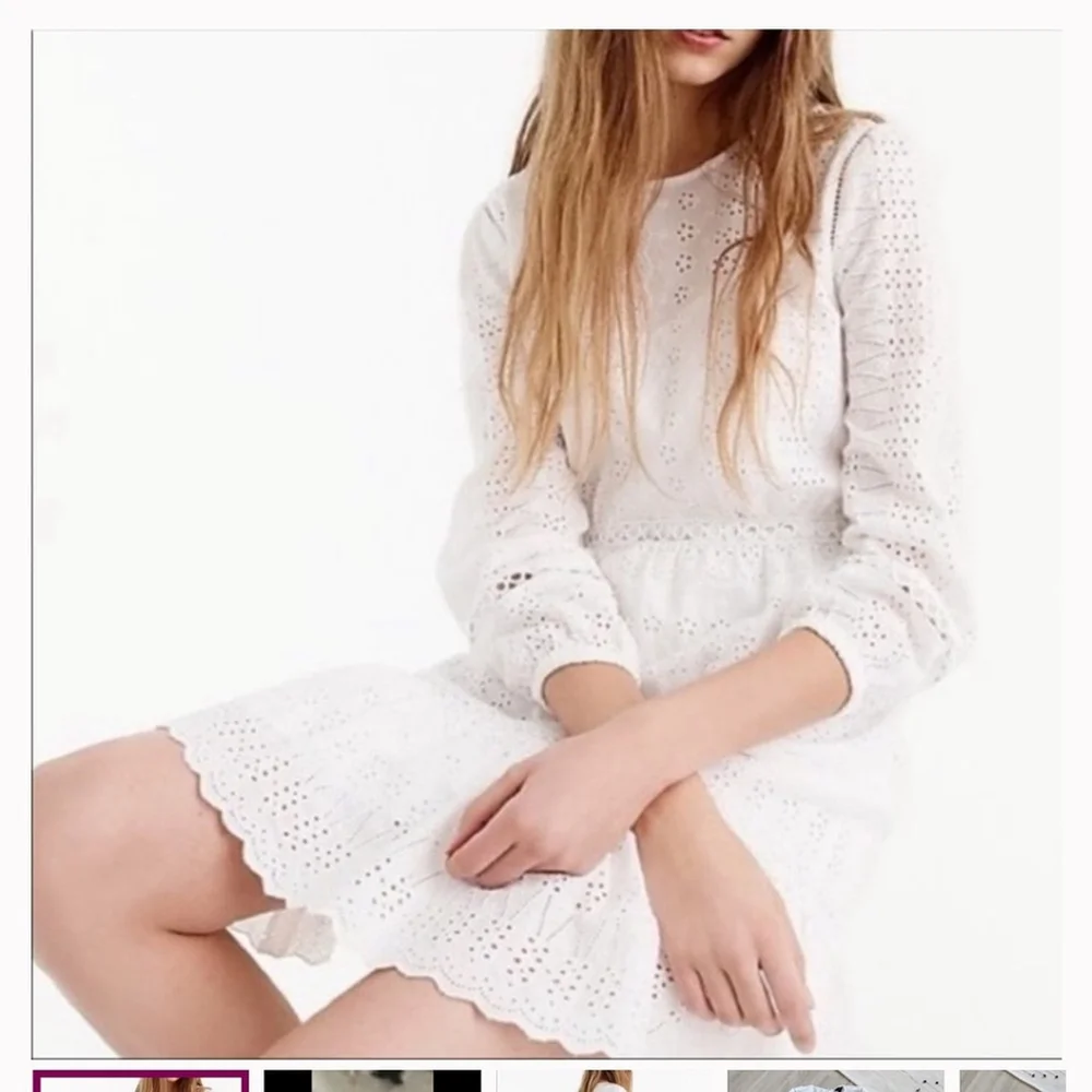 New J. Crew White Eyelet Cutout Long Sleeve Lined Dress 2 petite